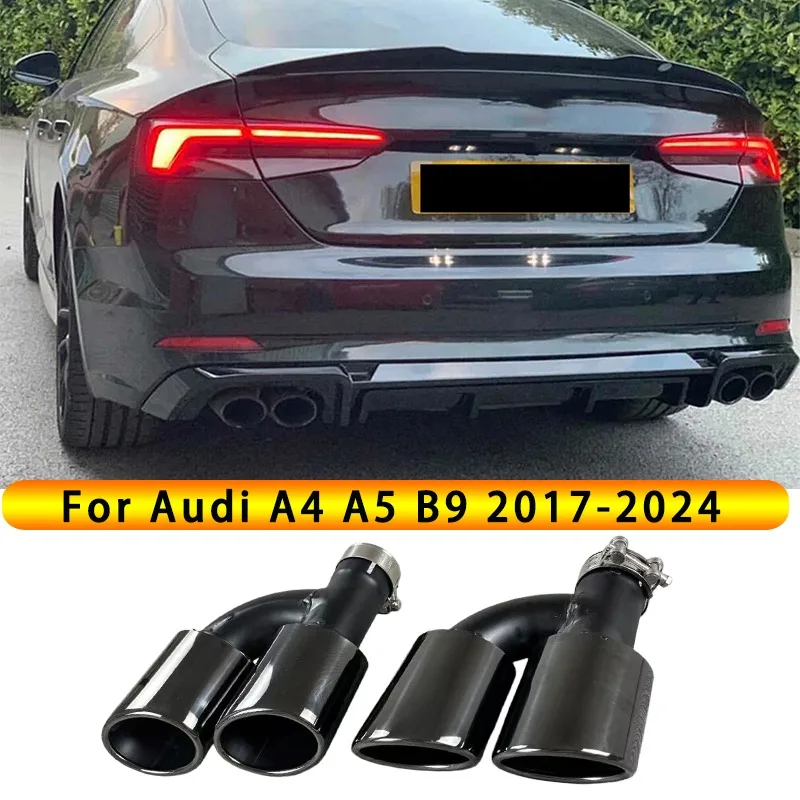 Do Audi A5 B9 Audi A4 B9 2017-2024 Ulepszenie do S4 S5 Stalowe nierdzewne rury wydechowe Czarne końcówki tłumika 2 szt. Końcówki wydechu