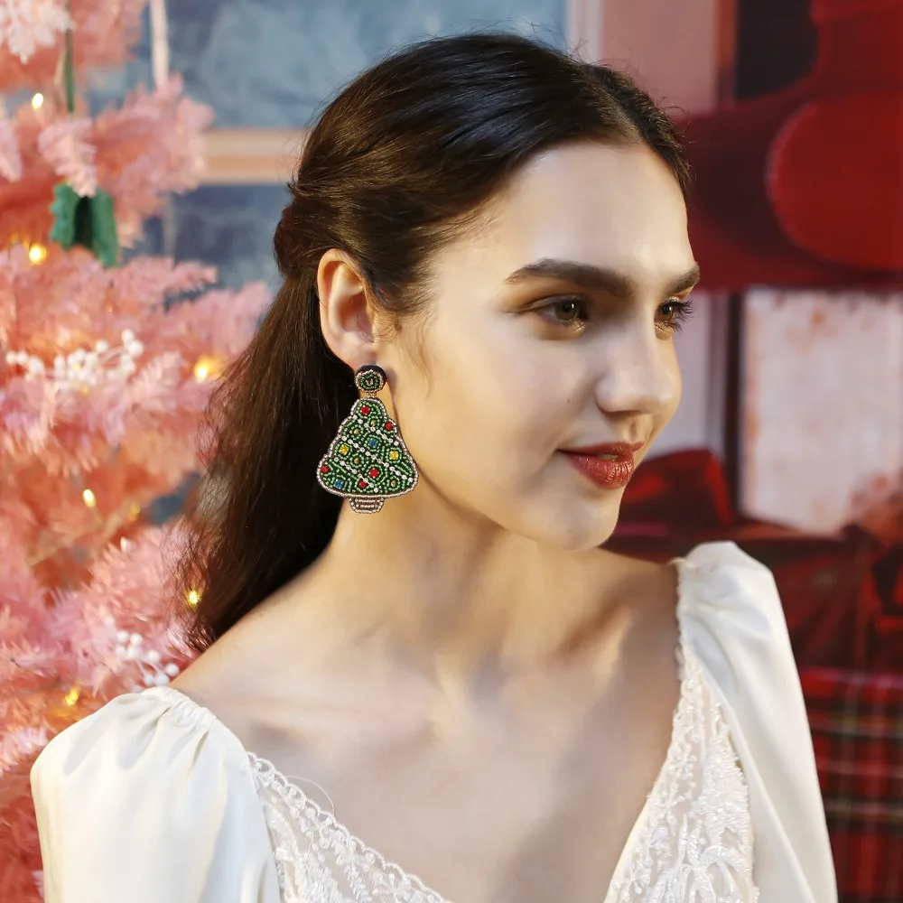 لطيف عيد الميلاد عيد ميلاد سعيد أقراط سانتا كلوز شجرة عيد الميلاد اليدوية مطرز الأذن قطرة مجوهرات إبداعية الأحذية الأذن مربط امرأة