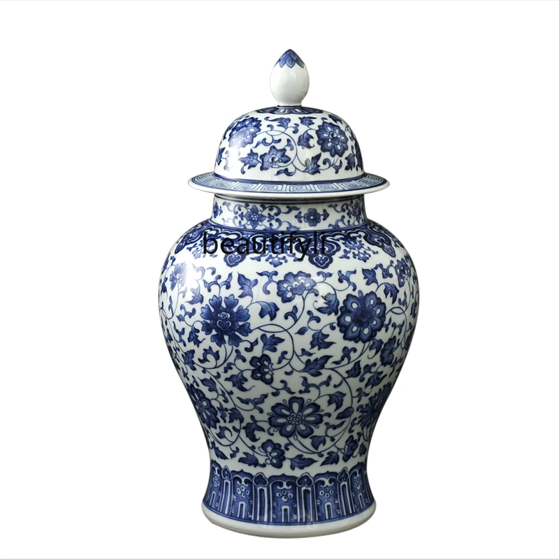 Medium Blue and White Porcelain Jingdezhen Ceramic Vase Living Room Temple Jar Pot Porcelain Chinese Style Flower Decoration