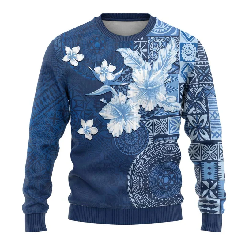 Polynesian Flower Pattern Sweatshirt Men Women Crew Neck Long Sleeve Pullover Sweatshirts Fashion Trend Autumn Oversized Hoodie