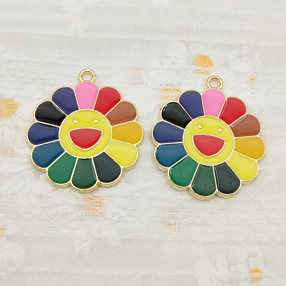 10pcs Smile Sunflower Jewelry Charms Diy Making Earring Keychain Bracelet Necklace Pendant Accessories Alloy Metal Gold Plated