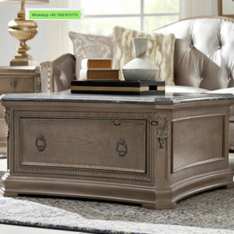 CL villa furniture coffee table retro old solid wood carving flower tea table square coffee table