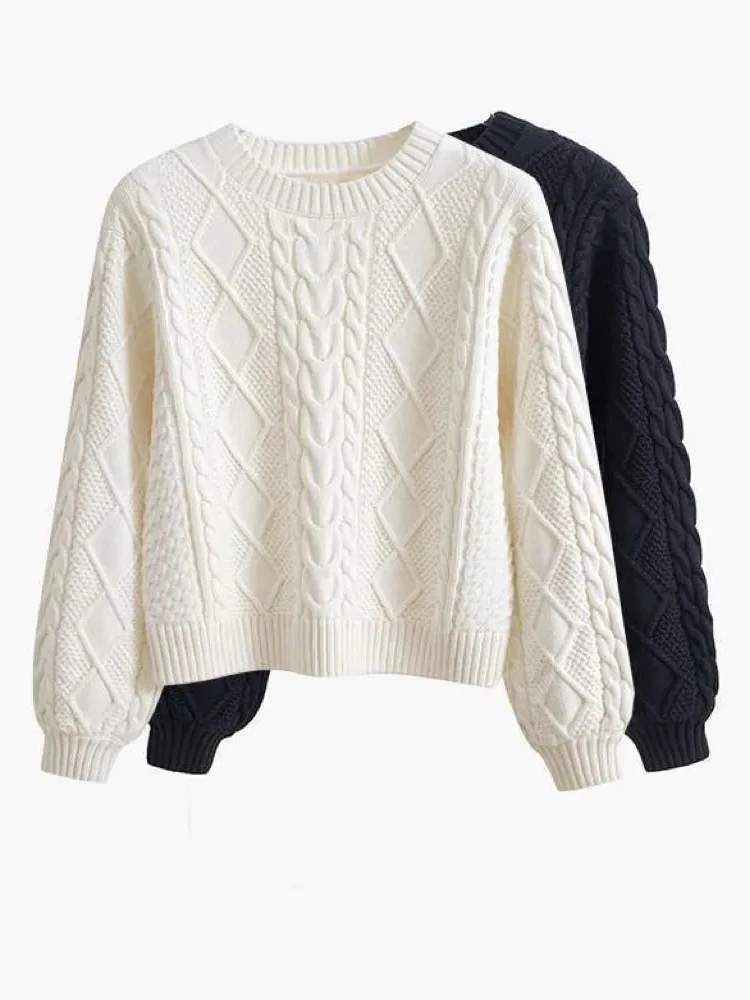 

Jmprs Vintage O Neck Sweaters Women Cute Loose Long Sleeve Knitted Jumper Simple Casual Twist Preppy Style Korean Lady Pullovers