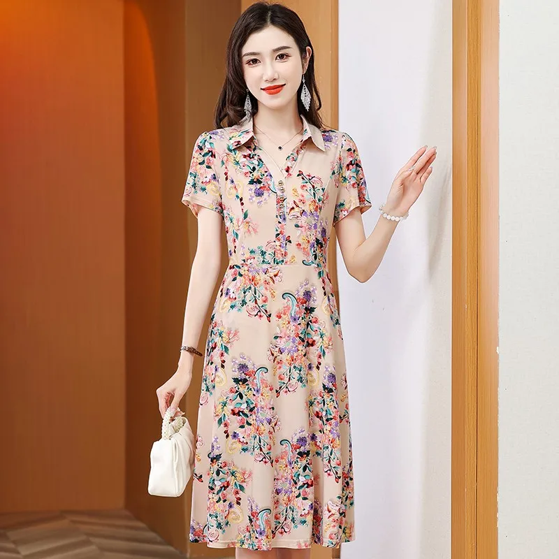 女性用半袖ミドル丈ドレス,ボタンポケット,パッチワーク,カジュアル,ワイド,新品,夏