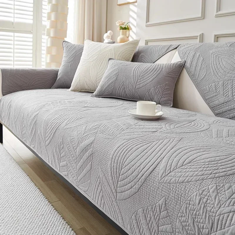 

Nordic Modern Solid Color Sofa Cover Four Seasons Pure Cotton Anti-Slip Fabric Home Decor Cushion Pad Full Cotton Sitting Pad