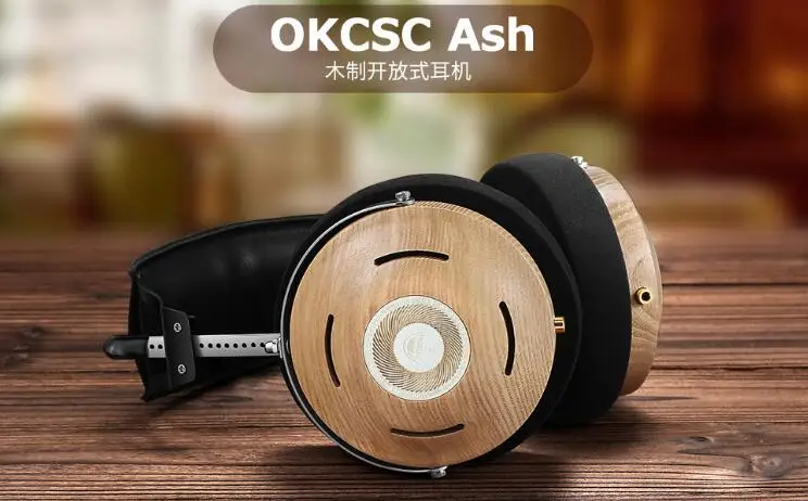 Okcsc Ash Wooden Open-back Shell 50mm Drive Unit Supports detachable wired PC/ smart phone 3.5mm Audio Music Wired Stereo