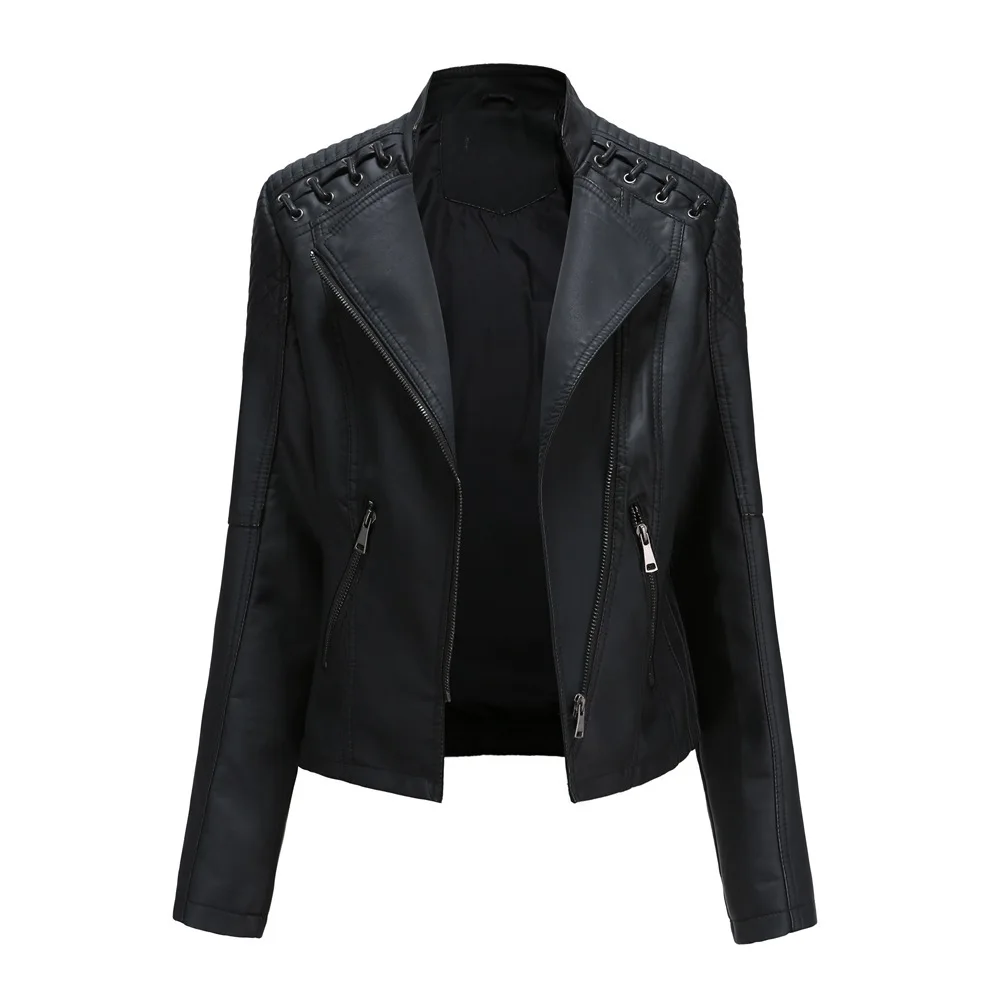 European Style New Women's Leather Jacket Women's Short Jacket Slim Fit Thin Leather Jacket Women's Motorcycle Suit