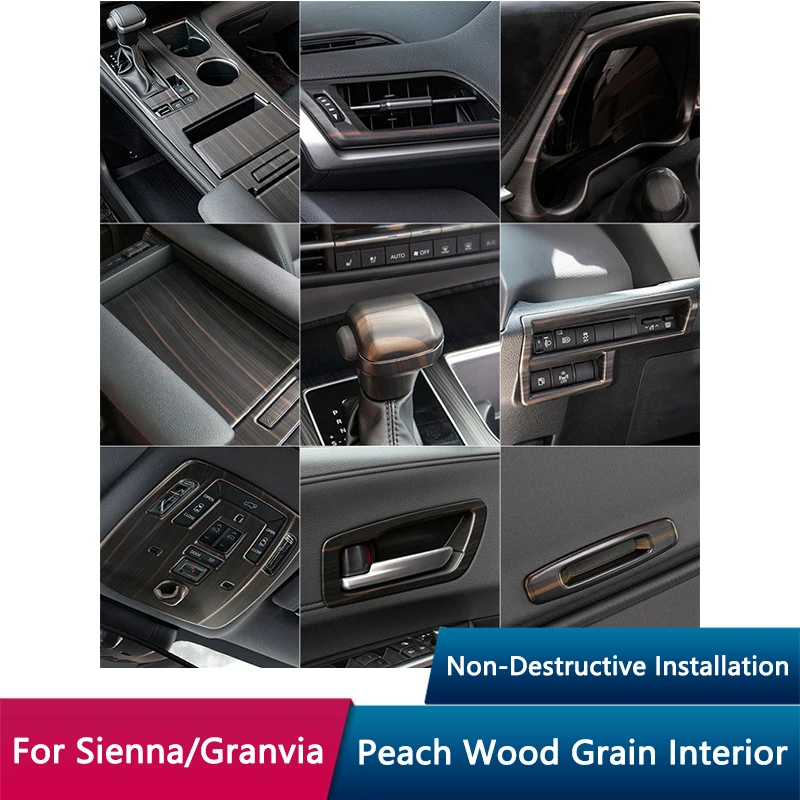 TAJIAN Car Center Control Panel Interior Modified Trim Strip Gear Decoration Peach Wood Grain For Toyota Sienna Granvia 22 23