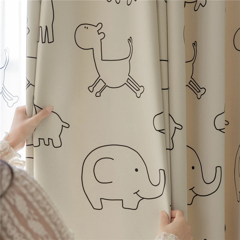 Japanese Style Cartoon Animal Printed Curtains White Flocking Embroidered Sheer Voile For Living Room Children's Room Custom