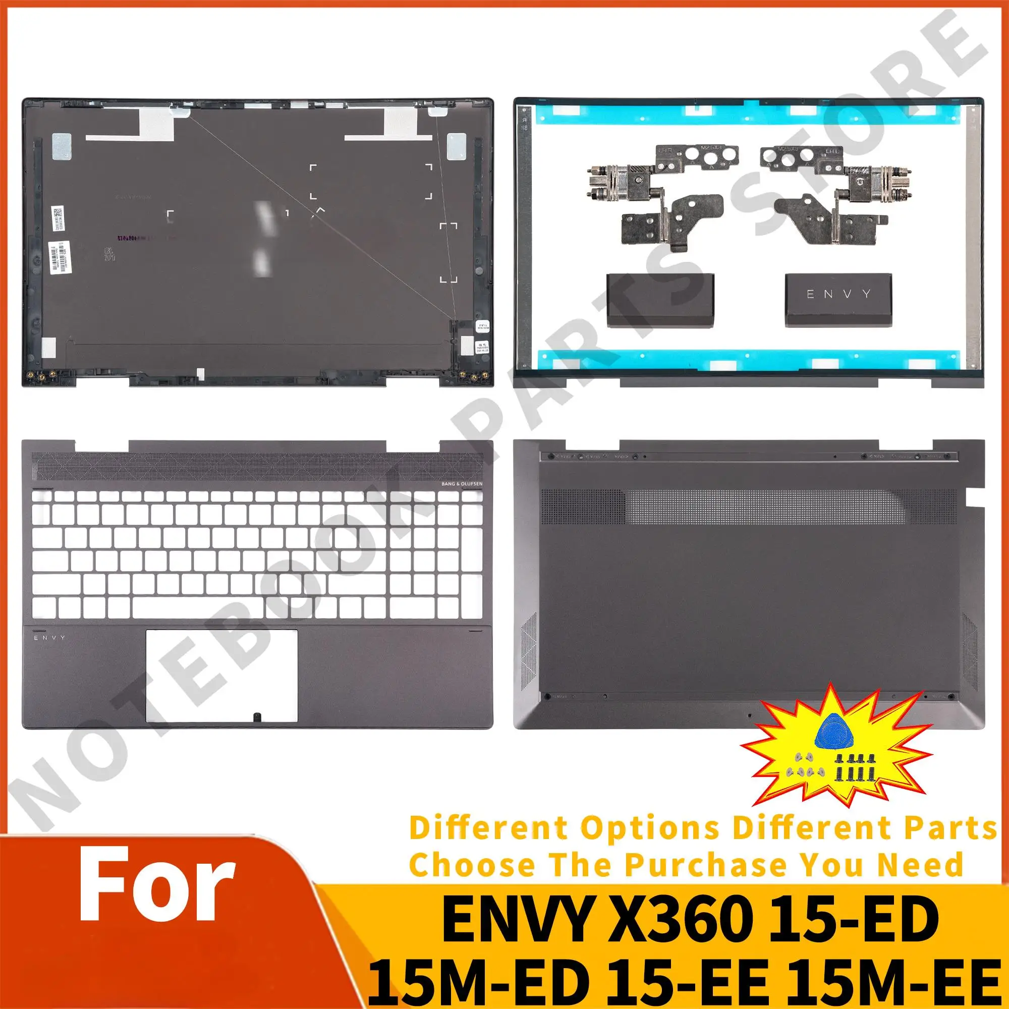 

New For ENVY X360 15-ED 15M-ED 15-EE 15M-EE TPN-C149 LCD Back Cover Palmrest Bottom Case Hinges Hingecover Screws L93204 Metal