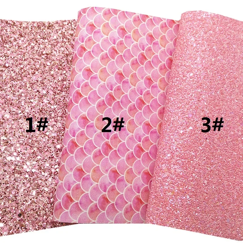 Pink Glitter Leather Sheets Mermaid Floral Crocodile Pattern Synthetic Leather Shimmer Faux Vinyl for DIY Craft 8.2