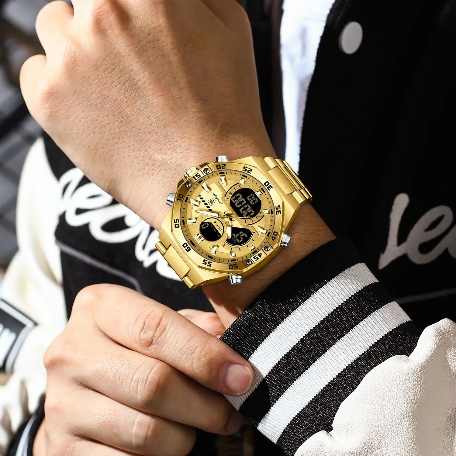 POEDAGAR Top Quartz Men Clock LED Luminous Waterproof Week Date Man Watch Stainless Steel Fashion Military Digital Men's Watches