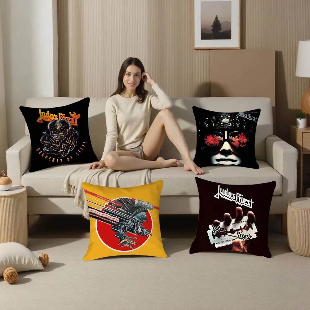 كول J-Judas P-Priest كيس وسادة نسيج قطيفة لينة مزدوجة الوجهين طباعة غطاء وسادة أريكة رمي وسادة تغطي
