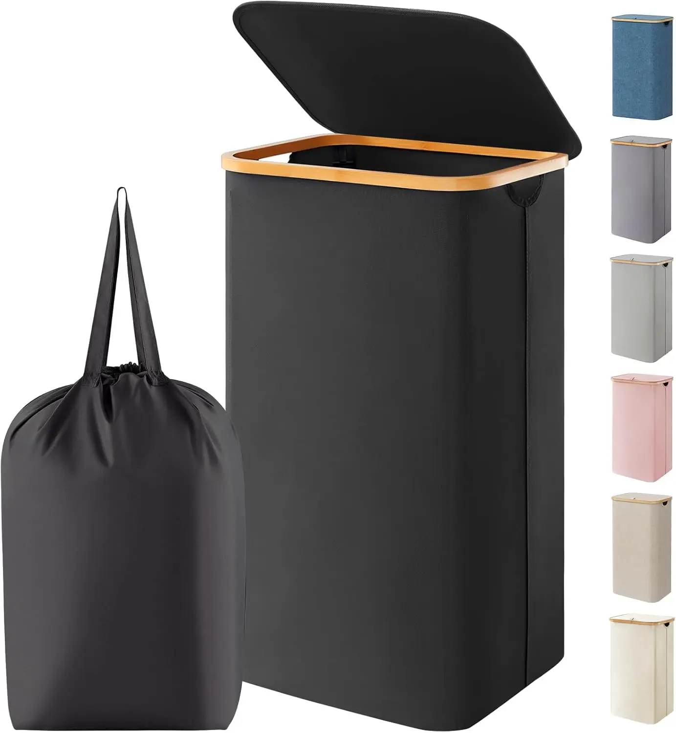 

100L Laundry Basket with Lid, Clothes Hampers for Laundry with Bamboo Handles and 1 Removable Bag