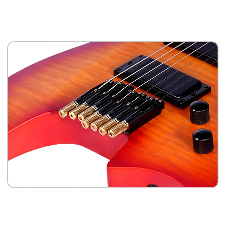 Горячая распродажа 2025 года, 7-струнная безголовая электрогитара - бесшумный дизайн для путешествий с грилевой кленовой накладкой, панель с тигровым узором TOP