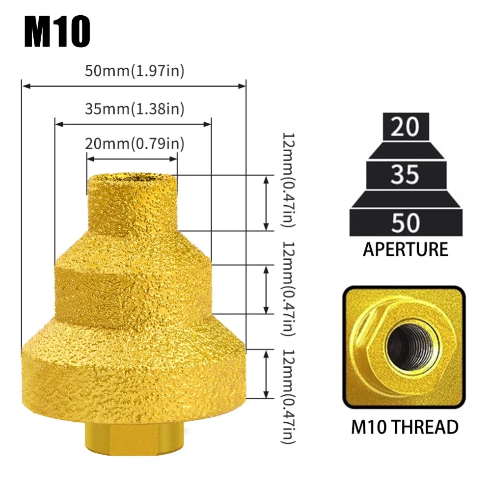 M10/M14 20/35/50mm Diamantgelöteter Stufenbohrer M10/M14 Mehrschichtiger Konischer Reibahle-Lochweiter für Marmorfliesen Präzise – Detail 5