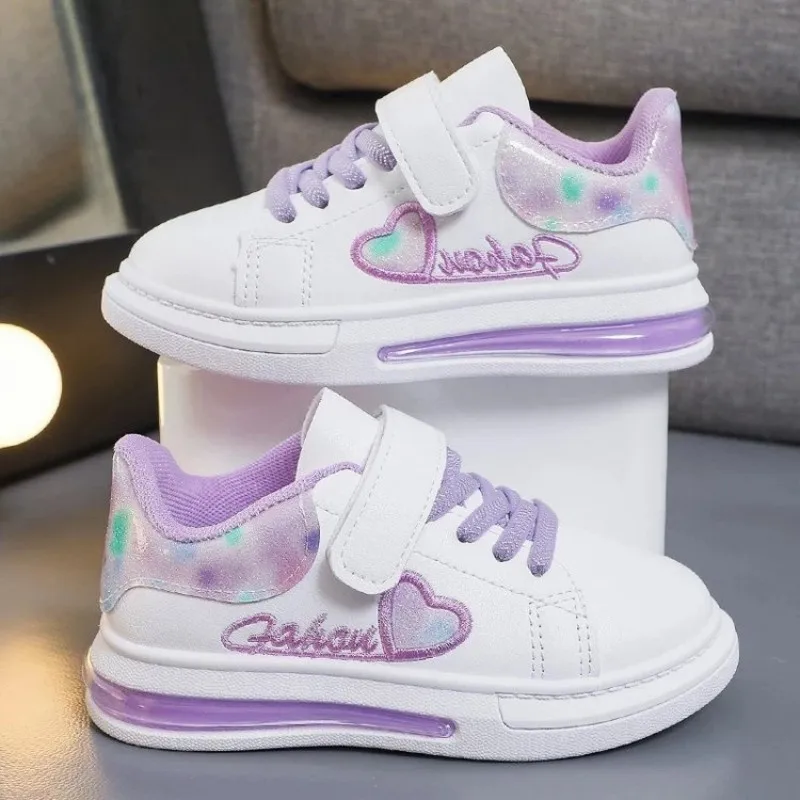 

PU Leather with Air Cushion Sole Hook-loop Autunm Sneakers Kids Fashion Sneakers Rainbow Colorful Girls White Casual Shoes