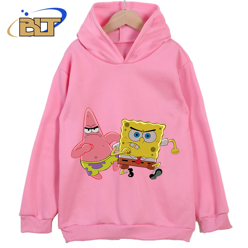 SpongeBob SquarePants Abbigliamento per bambini stampato Nuove felpe con cappuccio per bambini Abbigliamento sportivo classico Top casual rosa adatti per ragazzi e ragazze