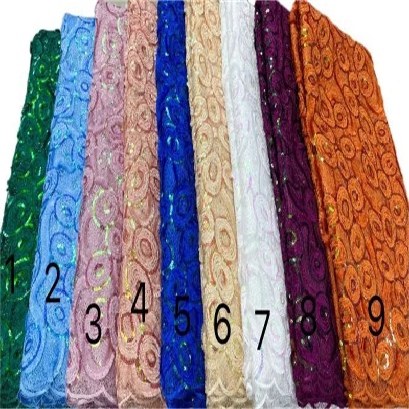 

African Lace Fabric 2022 Embroidered Sequined Nigerian Lace Fabric Bridal High Quality French Tulle Lace Fabric For Wedding 5Y