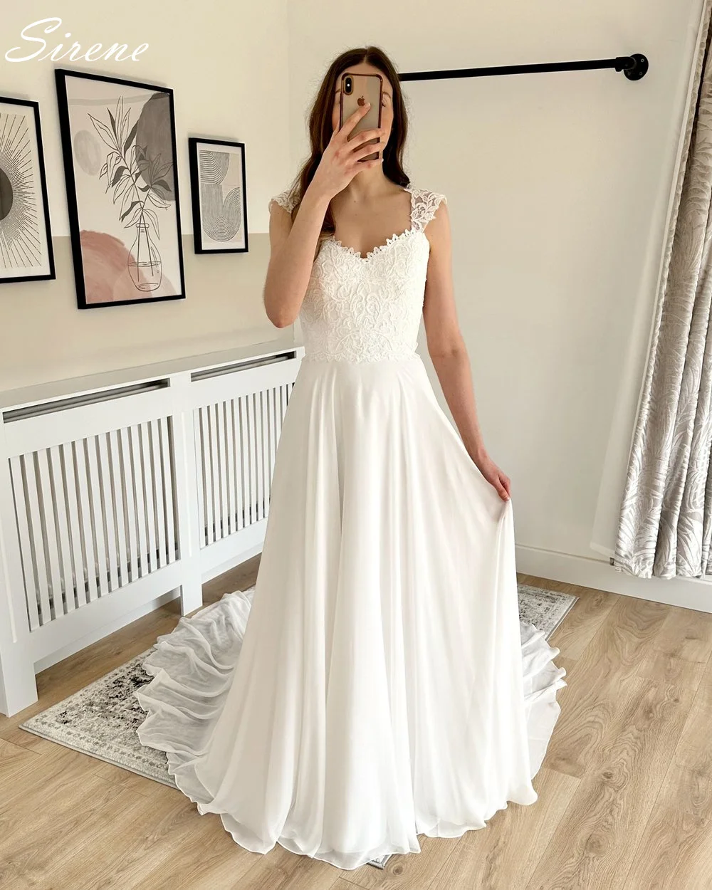 Sirene Sweetheart Off The Shoulder Wedding Dress For Women With Button Full Sleeves Simple A-Line Backless Sexy Bride Gown