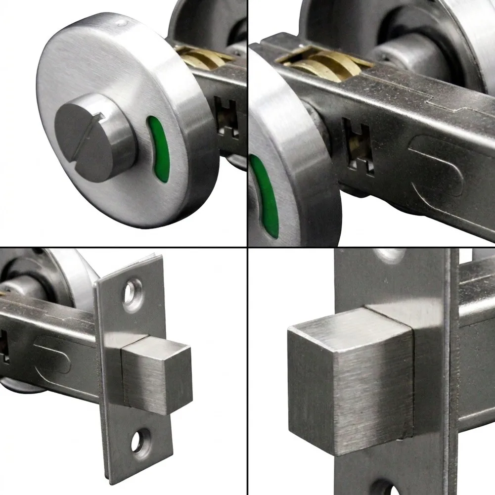 Stainless Steel Privacy Bolt Lock for Public For Restroom Partition Doors Featuring Clear Red Green Visual Occupancy Indication