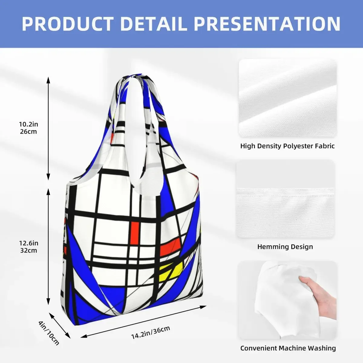 Сумка для покупок с принтом De Stijl, абстрактное искусство, сумка для покупок, холст для вторичной переработки, сумки на плечо, сумки Piet Mondrian, сумка для фотографий