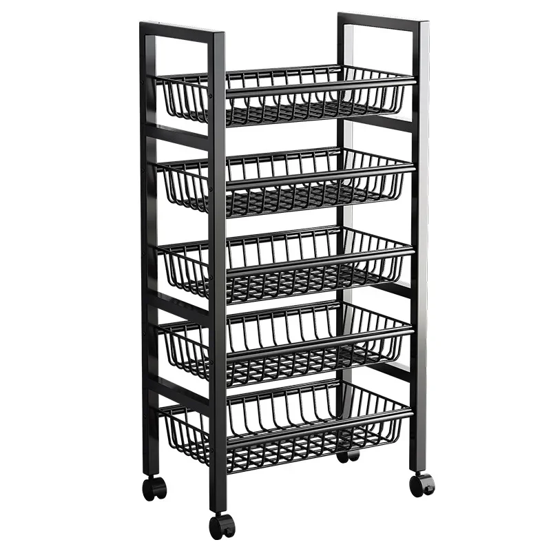 Shelf Floor to Floor Multi-layer Household Multifunctional Vegetable Storage Rack Mobile Vegetable Basket Oven