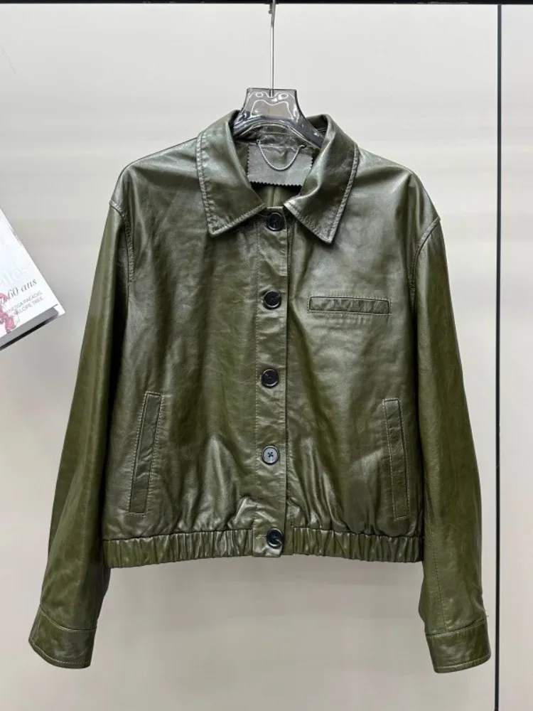 Autunno donna giacca in vera pelle cera d'olio pelle di pecora cappotto retrò monopetto sciolto streetwear capispalla casual da moto