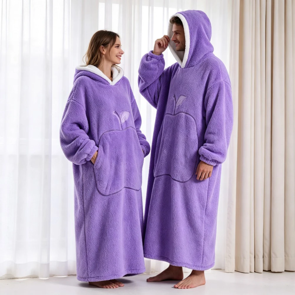 Wearable TV Blanket Hoodie Extra Long Oversized Sherpa Blanket Sweatshirt Apple Embroidery Cozy Blanket For Men Women Adults