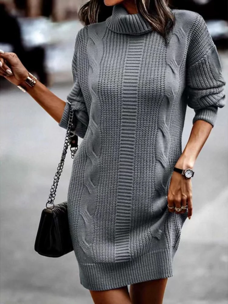 2024 New Autumn Winter Turtleneck Knit Sweater Dress Women Cross Long Spring Khaki Spring Sexy Dresses Vestido Streetwear Jumper