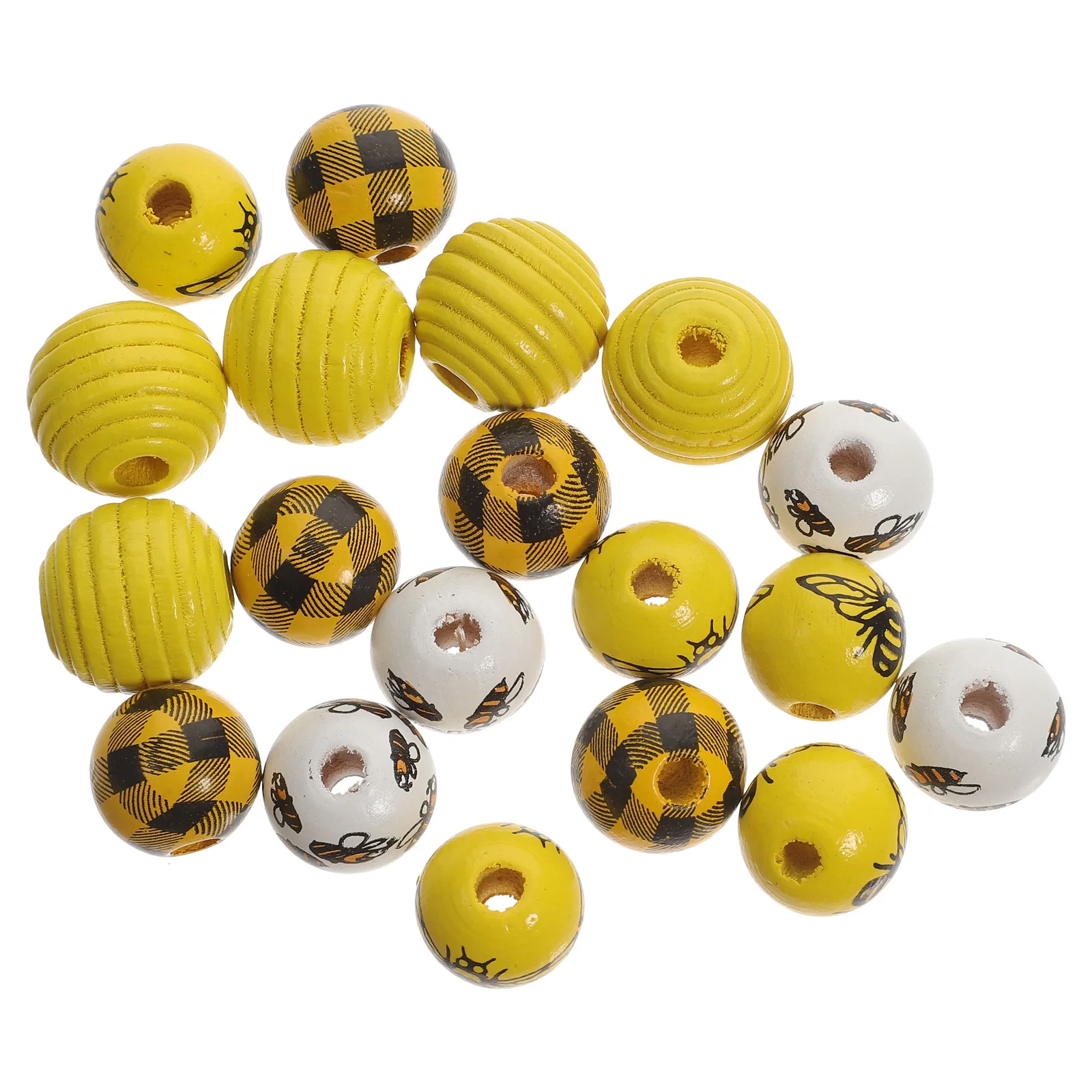 

120Pcs Wooden Bee Themed Loose Beads DIY Craft Accessory for Farmhouse Party Decor Bee Beads DIY Craft Wood Bead