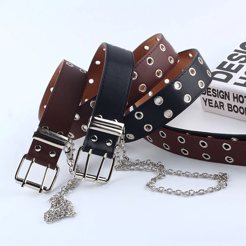 

1pc Women'S Belt Punk Style Waist Belt For Jeans Vintage Fashion Sturdy Iron Two Rows Holes Gift Birthday