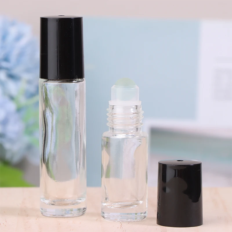 5 uds 5/10ml botella de bola de rodillo de Perfume de vidrio transparente vacío contenedor de líquidos rellenable frasco de aceite esencial cosmético