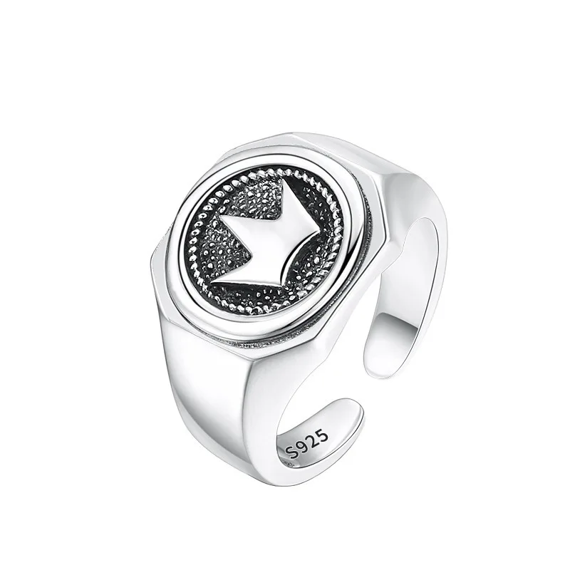 Wholesale 925 sterling silver simple crown ring for men and women live ring thai silver retro distressed personalized jewelry