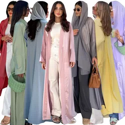 Middle Eastern Muslim robe fashion satin soft dress open-fronted outerwear robe abaya solid color