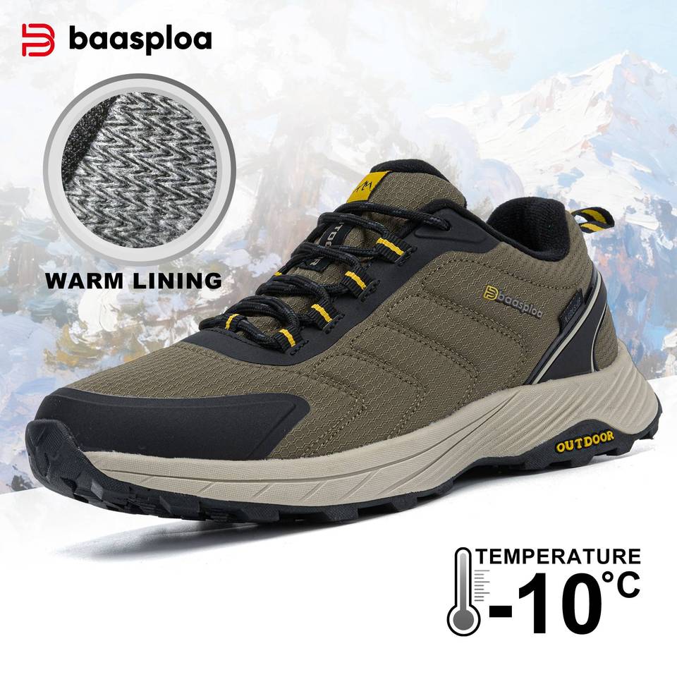  Baasploa Men Hiking Shoes Wear-Resistant Non-slip Outdoor Sneakers Fashion Anti Splash Water Light Male Casual Walking Shoes 