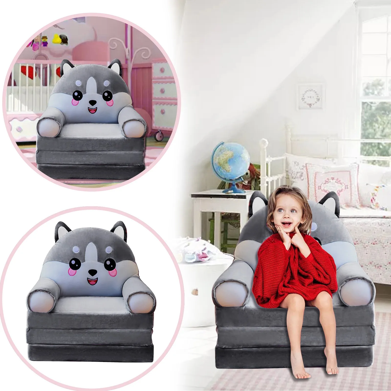 h Foldable Kids Sofa Backrest Armchair 2 In 1 Foldable Children Sofa Cute Woman Seat Cushions Airplane Cushion for Kids