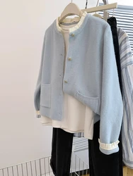 Women Knitwear 2024 Autumn Winter New Round Neck Long Sleeve Sweater Cardigan Fashion Casual Versatile Sweater Coat
