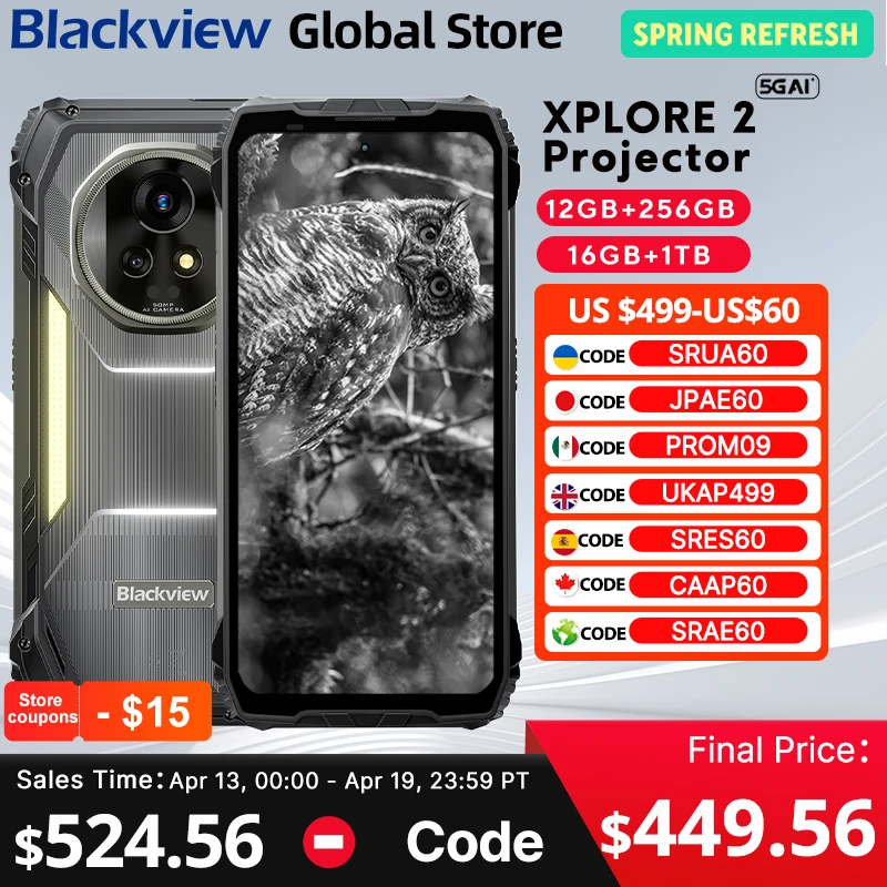 Blackview XPLORE 2 Projector 5G AI Rugged Phone 6.73” 3.2K AMOLED Display Dimensity 8300 20000mAh 120W Charger Cellphone