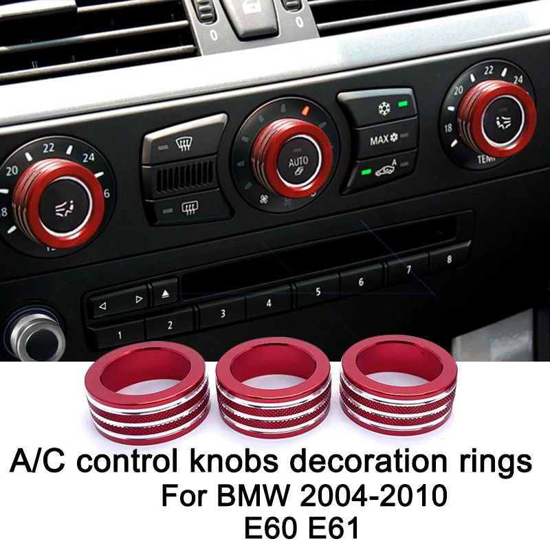 3pcs/set Car Dashboard A/C Control Knobs Decoration Rings Metal Trim Cover For BMW 2004-2010 E60 E61,Interior Accessories Decora