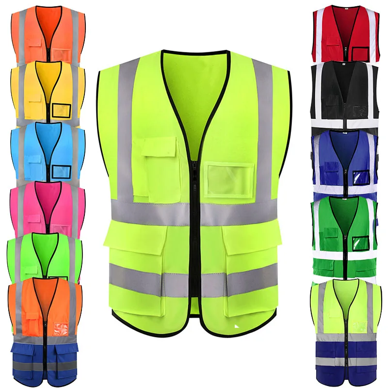 

Size M-4XL High Visibility Reflective Vest Safety Construction Workwear Zip Pocket Hi Viz Security Waistcoat Customized Logo