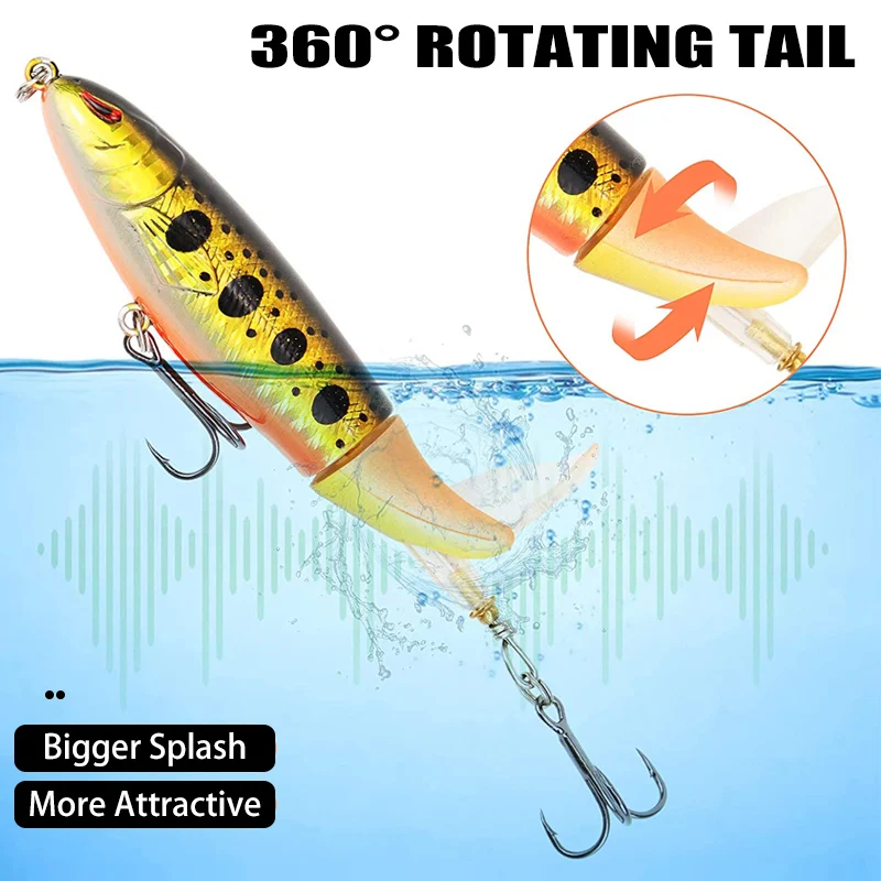 12PCS Whopper Fishing Lure Bass Kit Topwater Fishing Lures Hooks with Rotating Tail Floating Popper for Freshwater Saltwater view 4