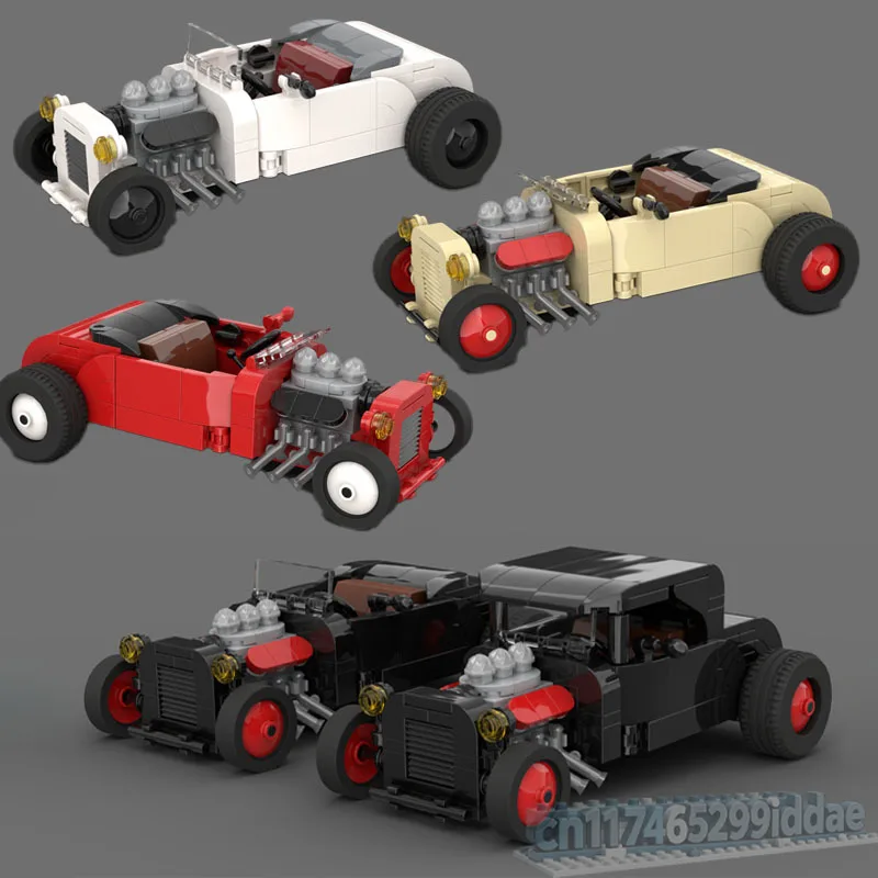 225PCS Hotrod Classic Car MOC Model Custom Puzzle Creative Building Blocks Assembly Racing Vehicle Educational Gift Collectible
