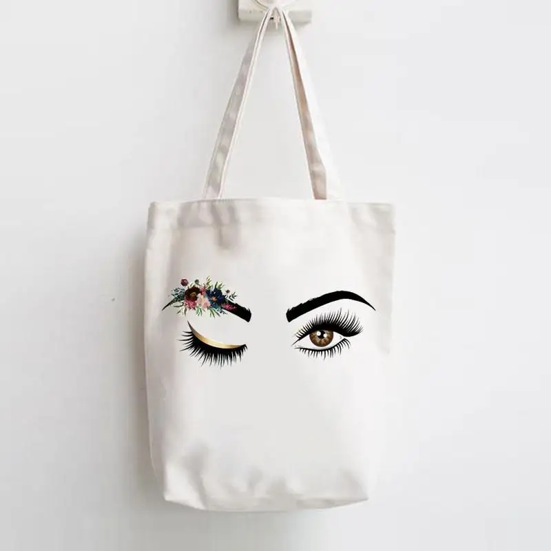 Print Shopper  Women Elegant Trend Cute Tote Bag Elegant Eye Lashes Trend Handbags Shoulder Canvas Bags Casual Shopping Girls