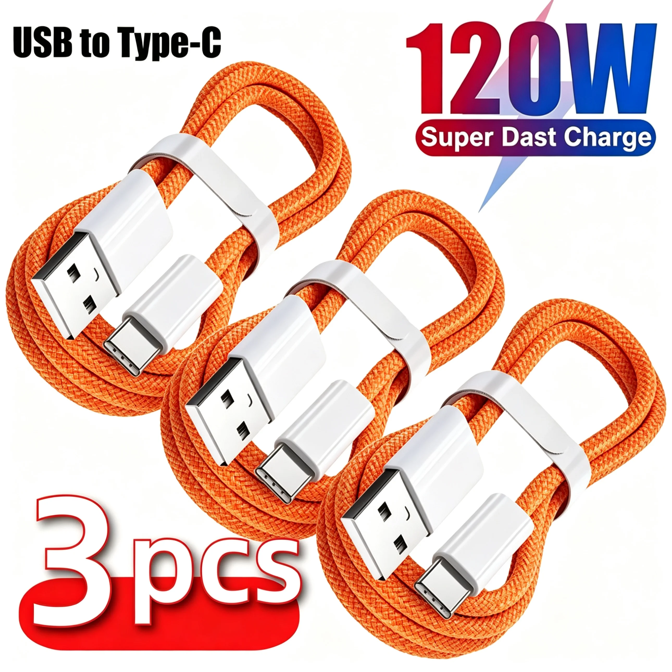 3PCS USB A Cable to USB C 240W Fast Charging Charger Cable Supports Fast Charging For iPhone 17 16 15 Samsung Huawei Xiaomi etc