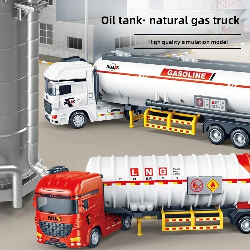 Model tankerki na olej 1/50, symulowany transporter dla dzieci, pojazd inżynieryjny, plastikowy model inercyjny, zabawka dla dzieci, chłopców, prezent na Nowy Rok