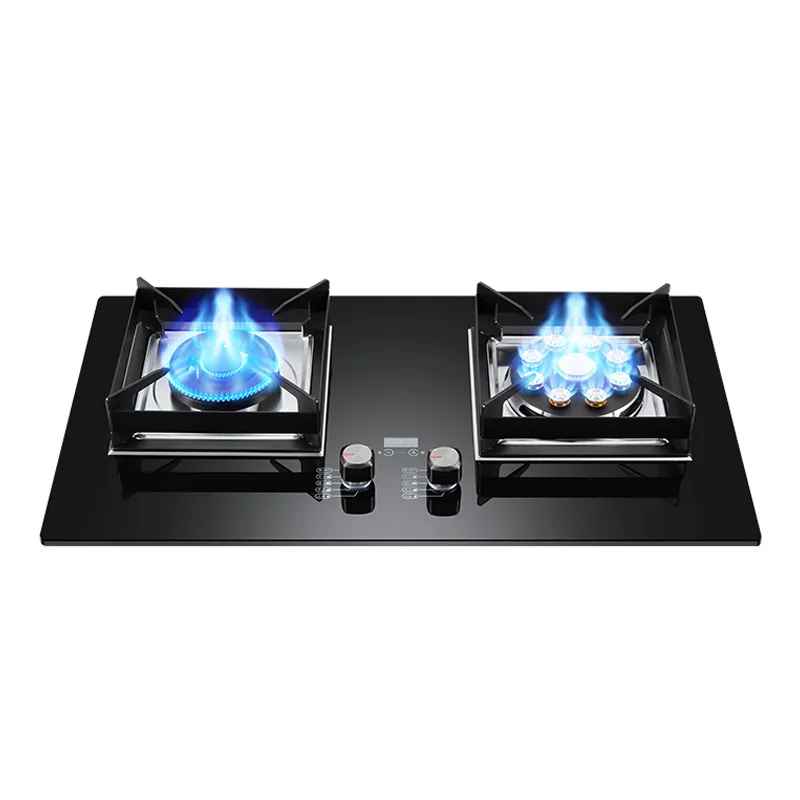 موقد غاز زجاجي عالي الطاقة بقدرة 5.2 كيلو وات للاستخدام المنزلي المدمج مع مؤقت إيقاف تلقائي قفل أمان للأطفال شعلات مزدوجة المنطقة