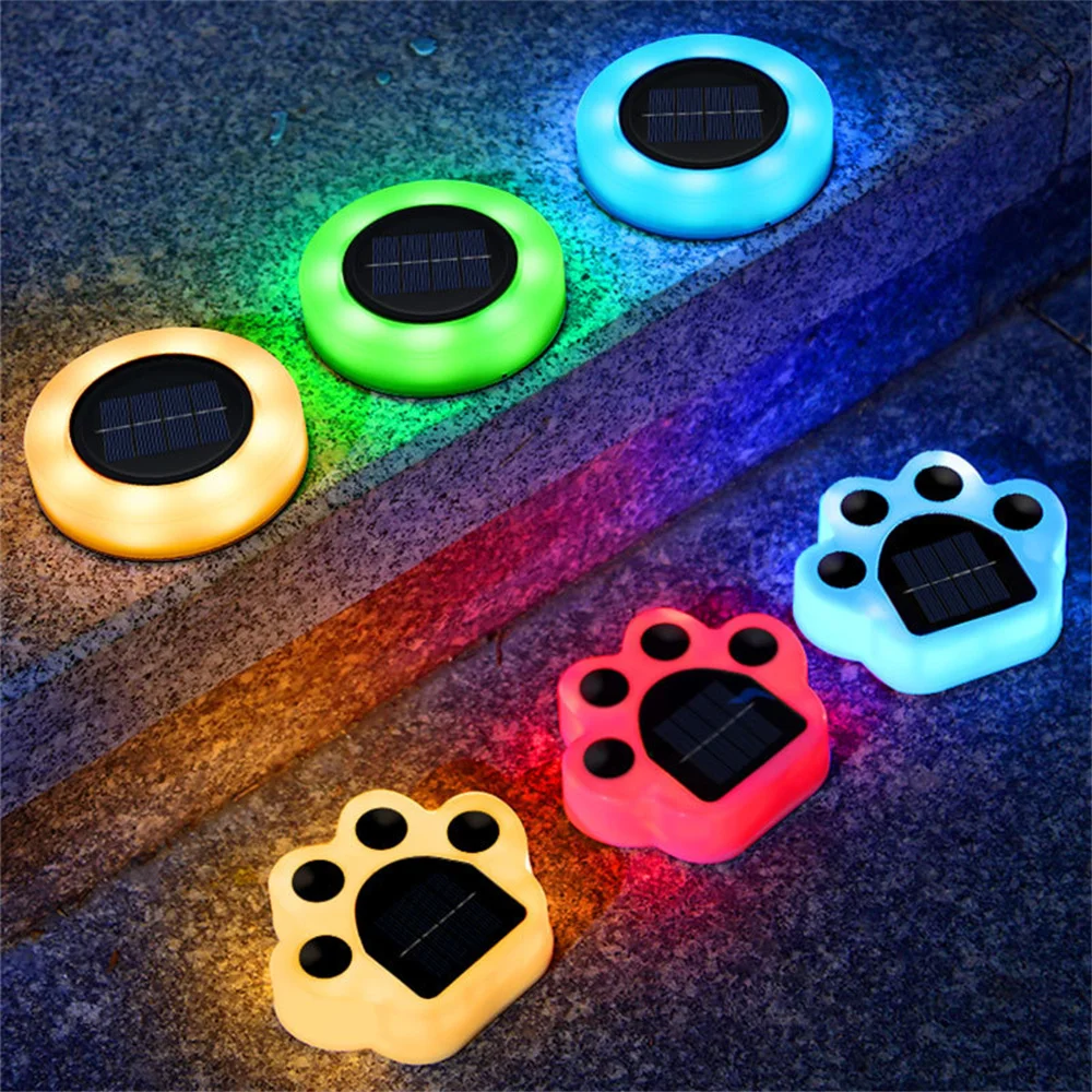 

2PC Solar Ground Light RGB./Warm/White Cute Paw or Round Shape Outdoor Garden Decoration for Lawn,Stairs,Party