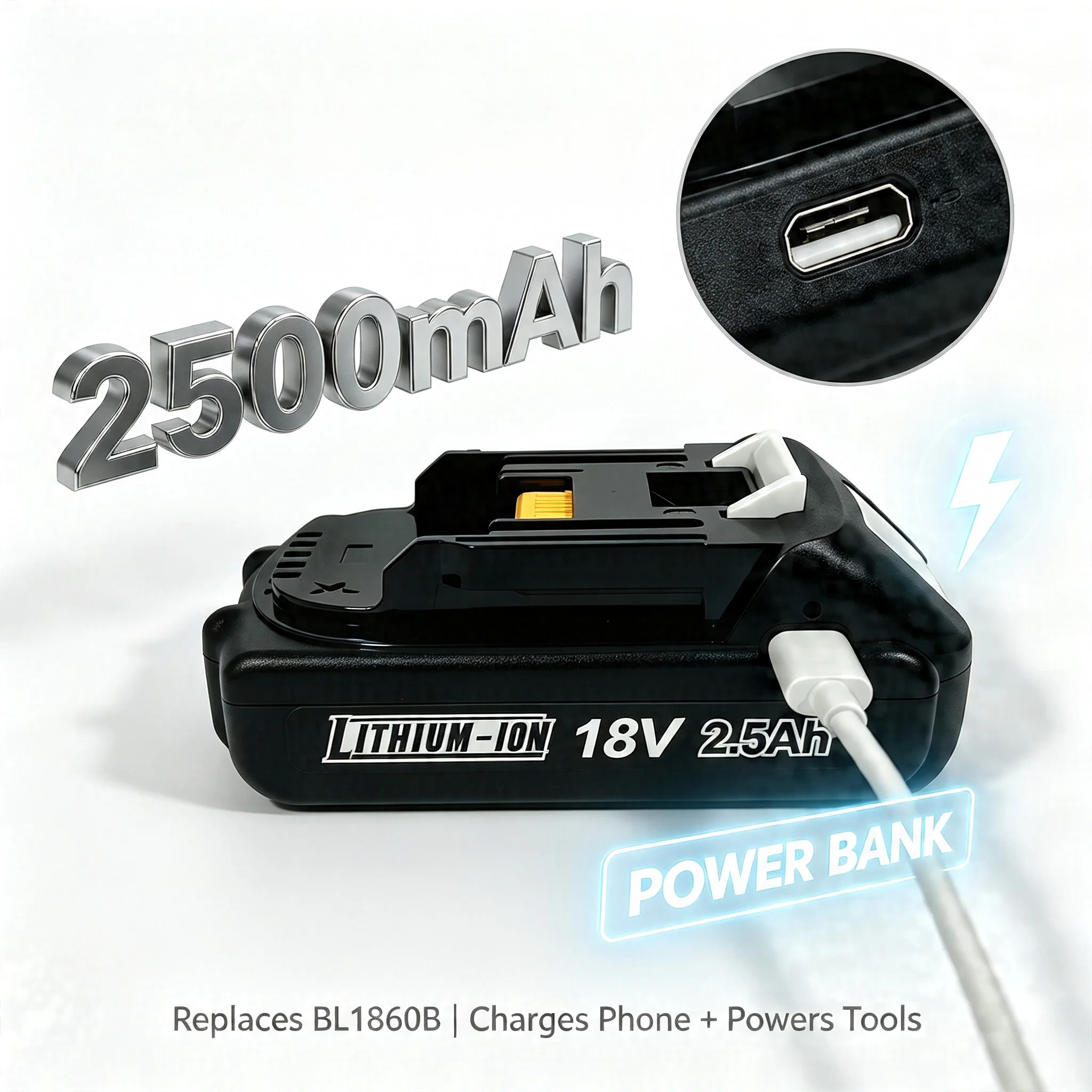 Type-c version 18V replacement battery for Makita BL1860B 2500mAh  cordless power tools Can be used as a power bank