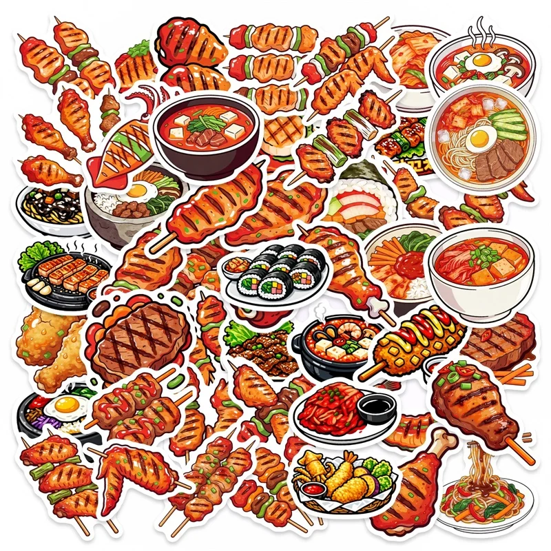 

50PCS Cartoon Japanese Barbecue PVC Sticker Aesthetic Colored DIY Sticky Decoration Scrapbooking Hand Accounting Supplies